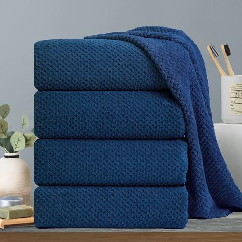 Hailea Navy Bath Towels Set 35x70 Inches - Luxury 600 GSM Oversized Bath Sheet Towel,Extra Large Microfiber - Quick Dry,Highly Absorbent,Super Soft Shower Towels Spa Hotel Bathroom Towel Set (4-Pack)