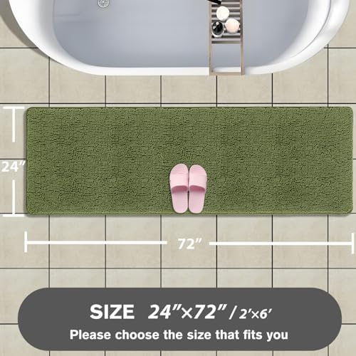 Bathroom Runner Rug 24 x 72 Non Slip – Extra Long Bath Mat | Absorbent and Washable Thick Chenille Runner Rug for Bathroom, Shower, Tub, Sink(Sage)