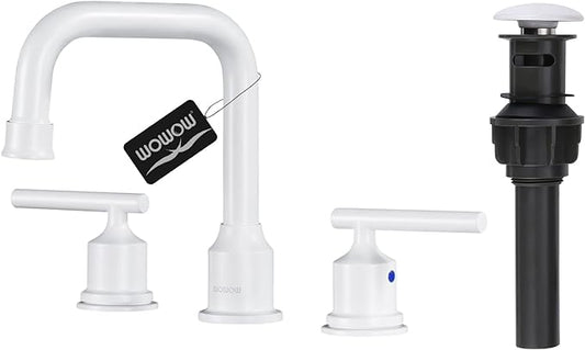 WOWOW 3 Hole Bathroom Faucet White Bathroom Sink Faucet 2 Handle Vanity Tap Lavatory Elegant Basin Mixer Tap with Drain