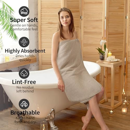 Microfiber Waffle Bath Towels, 4 Pieces, Soft, Absorbent, Fast Drying, Lint Free 430 GSM (Beige+Gray+Blue+White)