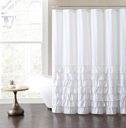 VCNY Home - Shower Curtain, 100% Lightweight Polyester Fabric with Ruffled Design, Water-Resistant and Machine Washable Bathroom Decor (Melanie White, 72" x 72")