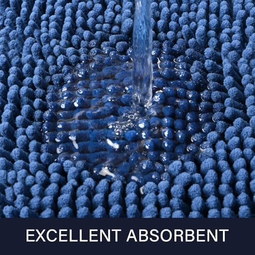 LOCHAS Luxury Bathroom Rug Shaggy Bath Mat 24 x 44 Inch, Blue