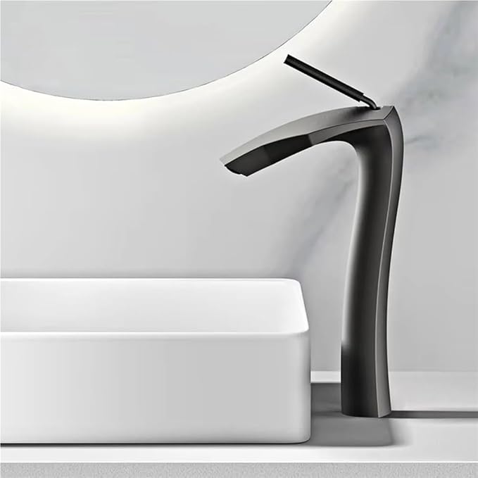 Faucet Brushed Gold Brass Bathroom Faucet Modern Ceramic Cartridge Basin Mixer Tap Hot&Cold Water Deck- Mounted Sink Fixtures(Brushed Grey,G9/16) Faucet