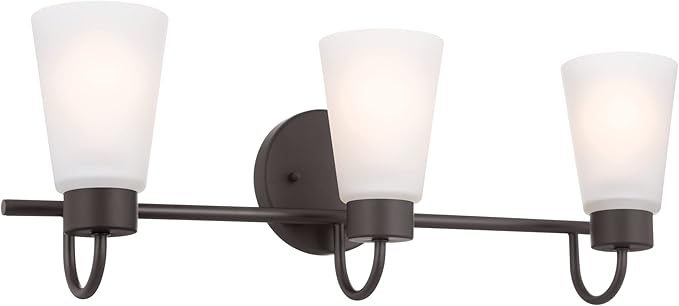Kichler Erma 3-Light Bathroom Vanity Light Fixture with Clear Satin Etched Glass, Updated Traditional Wall Light in Olde Bronze®, (23" x 8.5")