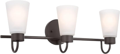 Kichler Erma 3-Light Bathroom Vanity Light Fixture with Clear Satin Etched Glass, Updated Traditional Wall Light in Olde Bronze®, (23" x 8.5")