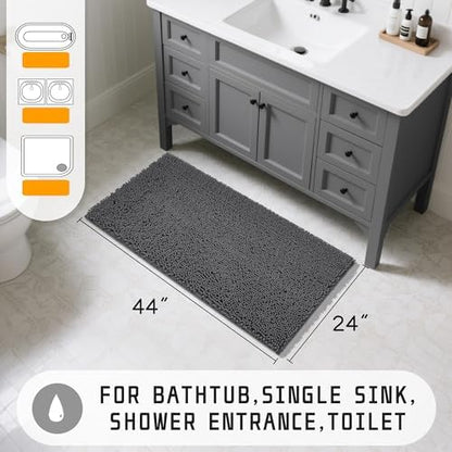 Yimobra Long Bathroom Rugs 44"x24", Extra Soft Non Slip Bath Mat for Tub, Super Absorbent Quick Dry Shaggy Rug Floor Carpet, Machine Washable,Dark Gray