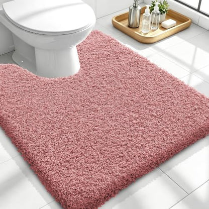 OLANLY Microfiber Soft Bathroom Toilet Rugs U-Shaped, 24x20, Deep Rose