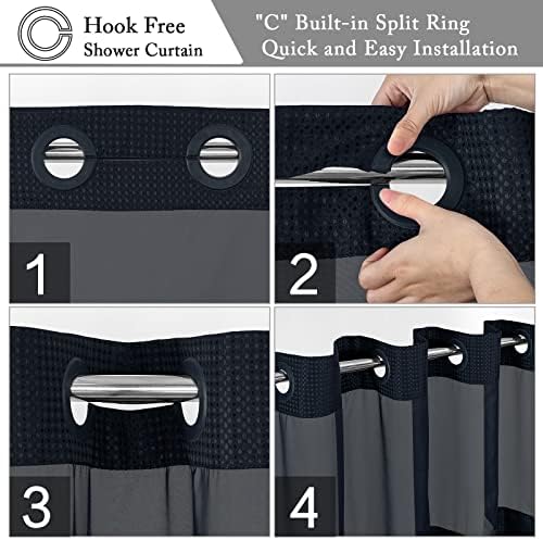 Gibelle No Hook Cloth Navy Shower Curtain with Liner, 36x74