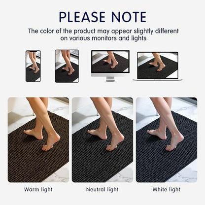 SUBRTEX Bathroom Rugs, 24" x 36" Chenille Bath Rug Soft Short Plush Bath Mat Soft Shower Mat Water Absorbent Shower Mat Quick Dry Machine Washable, Black