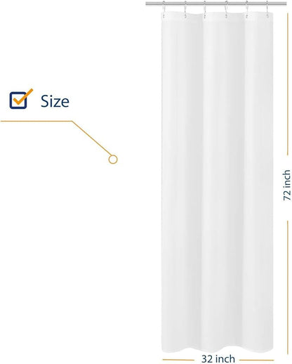 N&Y HOME Small Stall Shower Curtain Liner Fabric 32" W x 72" L inch Narrow Size, Hotel Quality, Washable, Water Repellent, White Bathroom Curtains with Grommets, 32x72