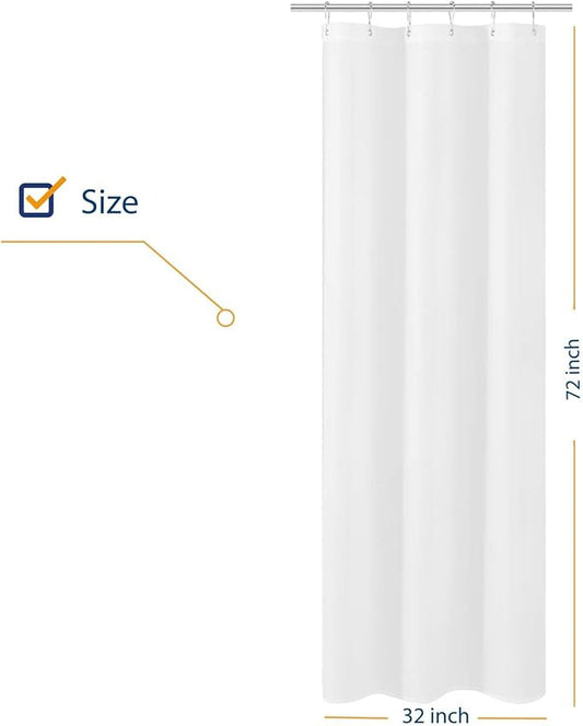 N&Y HOME Small Stall Shower Curtain Liner Fabric 32" W x 72" L inch Narrow Size, Hotel Quality, Washable, Water Repellent, White Bathroom Curtains with Grommets, 32x72