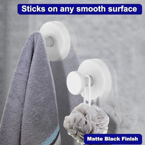 Bntuk Suction Cup Hooks for Shower, Removable Towel Hooks for Bathroom Window Glass Door Wall, Bath Robe Looafh Hook for Hanging - 4 Pack, White1