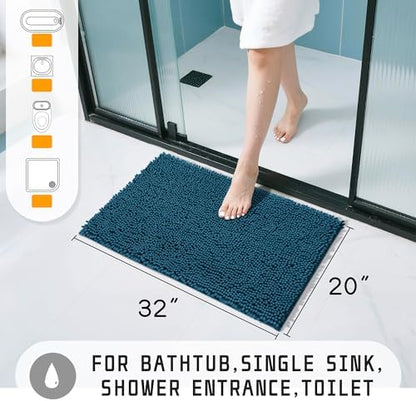 Yimobra Washable Bathroom Rugs, Super Soft & Absorbent Chenille Bath Mat for Floor & Carpet, Quick Dry Non Slip Bath Mat for Tub Shower, 32"x20",Peacock Blue