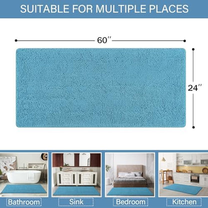 LOCHAS Luxury Bathroom Rug Shaggy Bath Mat 24 x 60 Inch, Light Blue