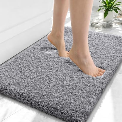 OLANLY Microfiber Small Bathroom Rugs 24x16, Soft Absorbent Bath Mat, Grey