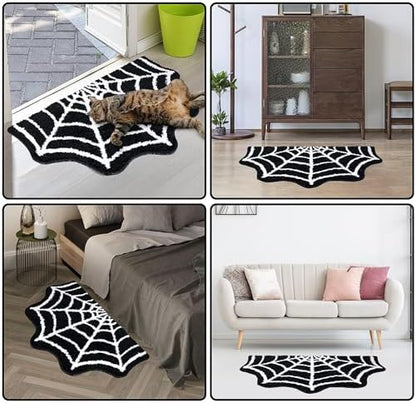 Meetory Spider Web Bath Mat, 31×20" Halloween Bath Mat Non-Slip Rugs Spiderweb Rug Machine Washable Goth Area Rugs Gothic Rug for Front Door, Bedroom, Living Home (Black)