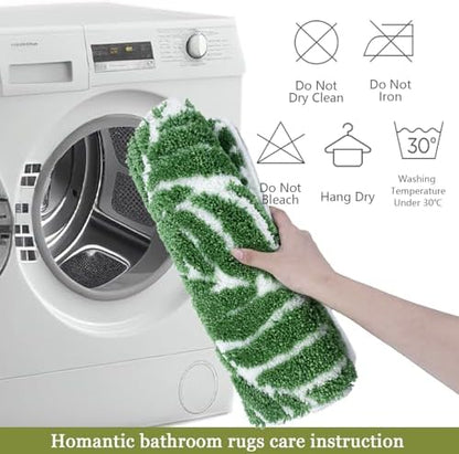 Dark Green U Shaped Toilet Mat for Bathroom Floor 24x20 Non Slip Washable Water Absorbent Cute Bathroom Decor Leaf Contour Bath Mat