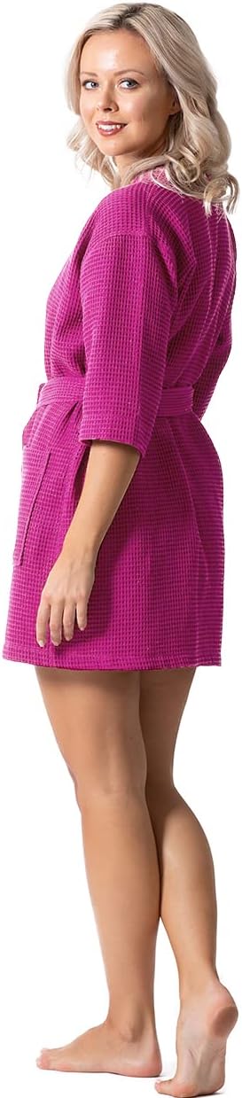 Lightweight Waffle Knit Bath, Spa & Bridesmaids Kimono Short Robes for Women - Quick Dry & Soft