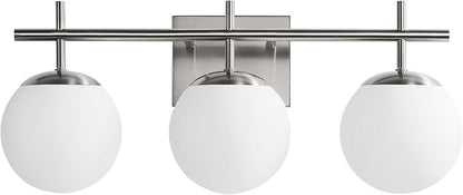 Bathroom Light Fixtures over Mirror, 3-Light Brushed Nickel Vanity Lights for Bathroom, Mid-Century Modern Vanity Light with Milky White Globe Glass Shades, 22.4 Inch Sconces Wall Lighting for Bath