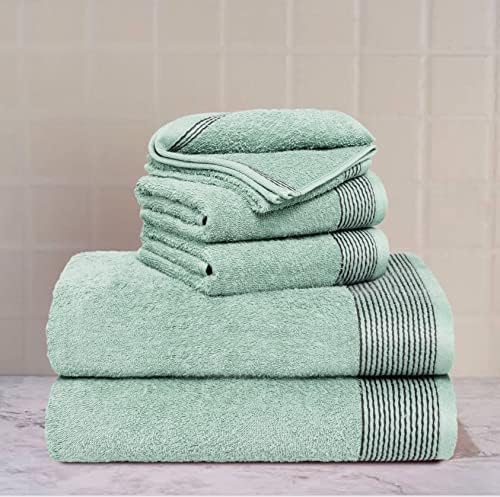 Belizzi Home 100% Cotton Ultra Soft 6 Pack Towel Set, Contains 2 Bath Towels 28x55 inchs, 2 Hand Towels 16x24 inchs & 2 Washcloths 12x12 inchs, Compact Lightweight & Highly Absorbant - Sea Green