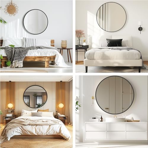 Black Round Mirror 18 inch, Circle Mirror, Matte Black Metal Frame