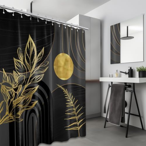 Black and Gold Extra Long Shower Curtain, Tall 72X78 in, Mid Century