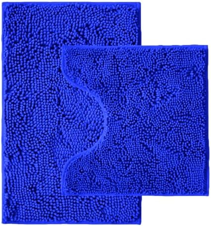 Bathroom Rugs Sets 2 Piece,Super Absorbent Chenille Bath Mats and U-Shaped Toilet Rug,Strong PVC Non Slip Backing,Microfiber Washable Dry Quickly Bath Mats for Bathroom(20"x32"+20"x20"U, Royal Blue)