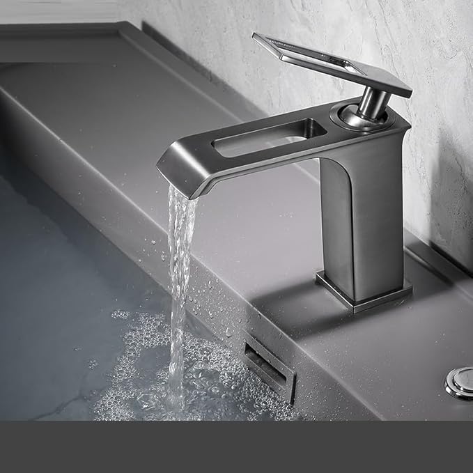 Copper Bathroom Faucet White Minimalist Undercounter Basin Sink Hot and Cold Water (Gun Gray A)
