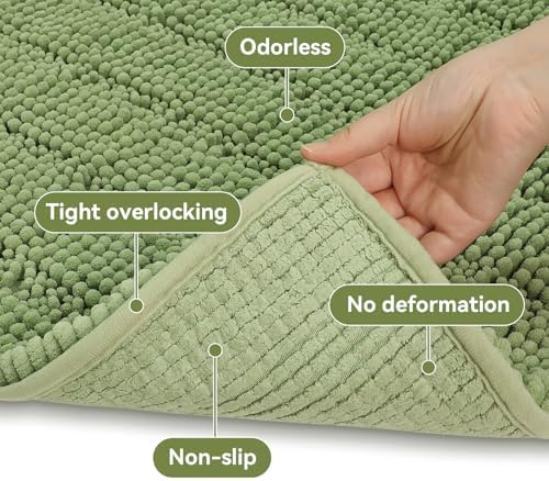Bcoimo Bath Rugs Mat Set,2 Piece Non Slip Chenille Sage Bathroom Mat Sets