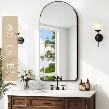 GLASHOM Arched Bathroom Vanity Mirror, 18"x36" Black Frame Wall Mirror