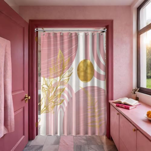 Light Pink and Gold Stall Shower Curtain, 48X72 in Narrow Small