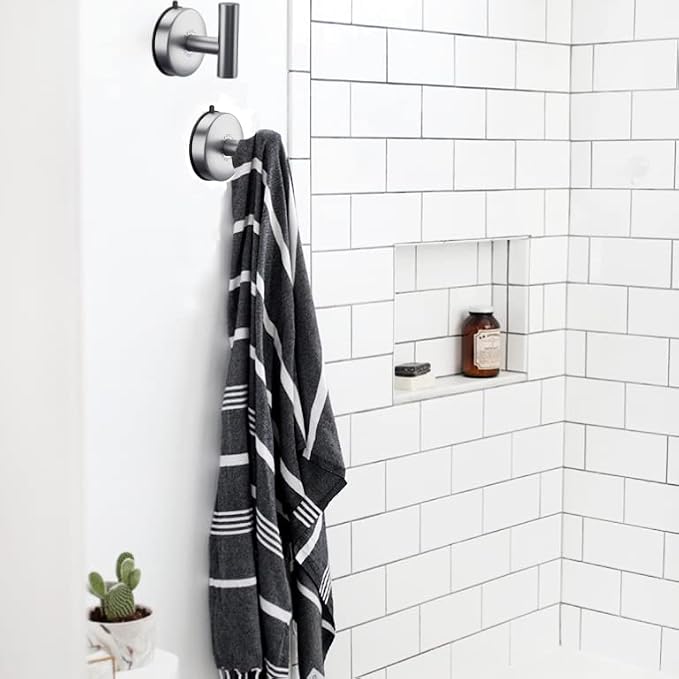 DGYB 17 Inch Brushed Nickel Towel Bar for Bathroom + Set of 2 Large Suction Cup Hooks for Shower