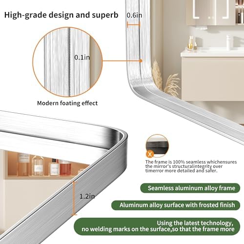 16" x 20" Brushed Nickel Bathroom Mirrors for Over Sink,AluminumFrame