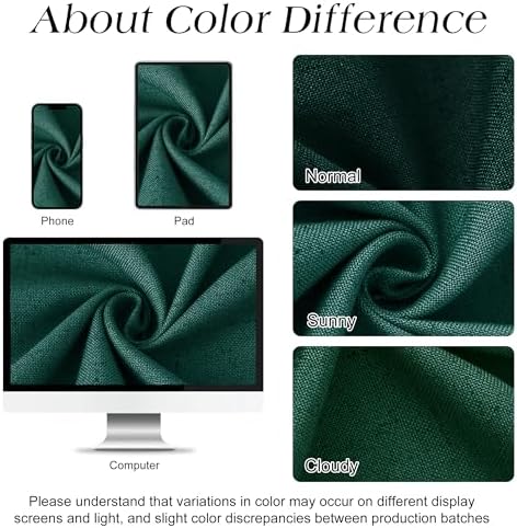 Naturoom Linen Shower Curtain 96 Inch Long for Bathroom Dark Green 1 Panel