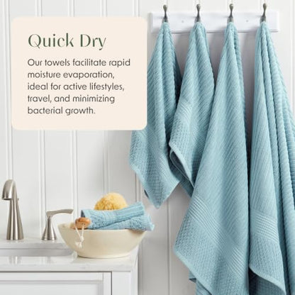 Springtree Home 100% Cotton Bath Towel Set | 4-Pack | Textured | Aegean