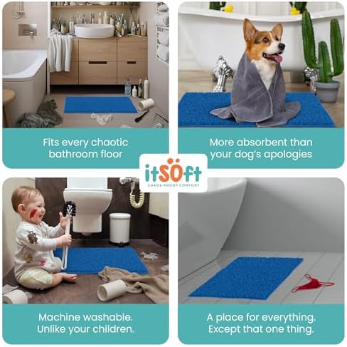 ITSOFT Large Plush Bathroom Rug 47"x21", Absorbent Machine Washable Non Slip Chenille Bath Mats, Quick Dry Bathmat, Bath Rugs for Bath, Shower, Bedroom, or Door Mat, Dark Blue