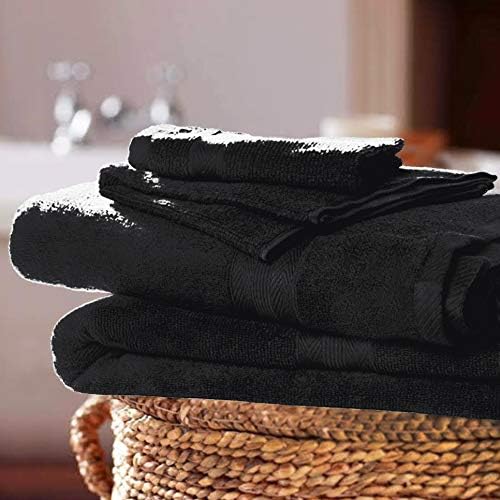 BOUTIQUO Black Towel Set - 8 Piece Bathroom Towel Set - 100% Ring Spun Cotton, 2 Bath Towel 27x54, 2 Hand Towel 16x28 and 4 Washcloth 13x13 - Ultra Soft Highly Absorbent