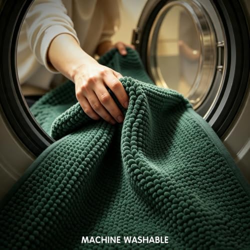 SUBRTEX Bathroom Rugs, U Shaped Chenille Bath Rug 24" x 20" Soft Short Plush Bath Mat Soft Shower Mat Water Absorbent Shower Mat Quick Dry Machine Washable, Celadon