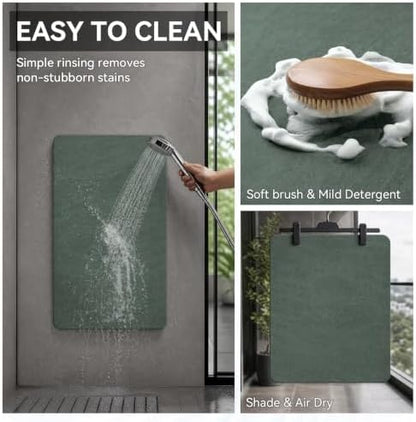 MontVoo -Bath Mat Rug-Rubber Backing Non Slip Quick Dry Absorbent Thin Bathroom Rugs Fit Under Door-Faux Suede Surface Bathroom Floor Mats-Shower Rug for in Front of Bathtub Shower Green 16"x24"