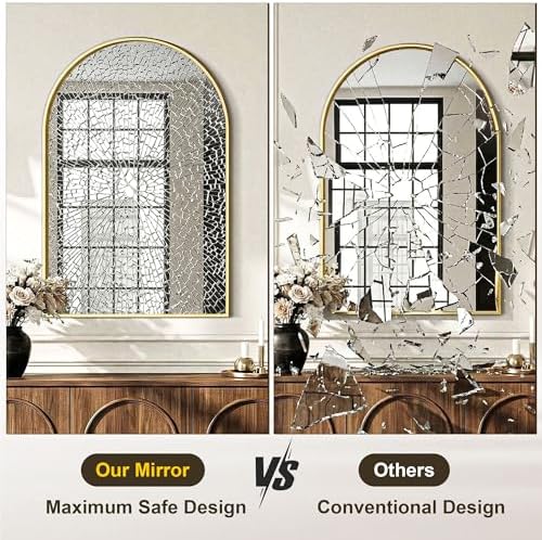 AMOISE Arched Bathroom Mirror for wall, 40"x30" Vanity Mirror, Gold