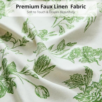 Warmstar Farmhouse Shower Curtain,Green Floral Shower Curtain for Bathroom Linen Look Vintage Shower Curtain with Weighted Hem,72" W x 72" L
