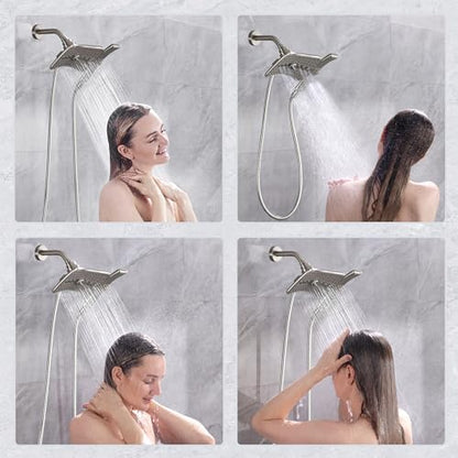 BRIGHT SHOWERS High Pressure Shower Head Combo with Two Spray Setting Fixed Shower Head and Two Spray Settings Handheld Shower Head with Grey Face, Brushed Nickel (Pack of 2)