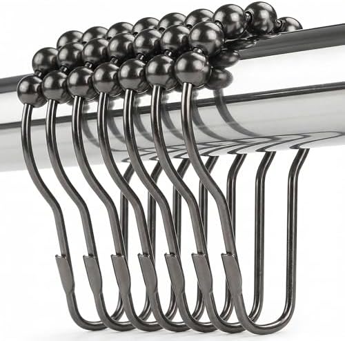 Shower Curtain Hooks Rings, Rustproof Metal Shower Curtain Rings for Bathroom Shower Rods Curtains - Set of 12, Black Nickel