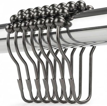 Shower Curtain Hooks Rings, Rustproof Metal Shower Curtain Rings for Bathroom Shower Rods Curtains - Set of 12, Black Nickel