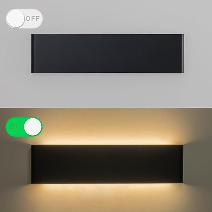 2 Pack 21.65in Modern LED Wall Sconces, Hardwired Up Down Lamp | 5CCT Adjustable 3000K-6500K. Black Indoor Wall Mounted Lights. Ideal Fixtures for Bathroom, Hallway, Bedroom, Living Room.