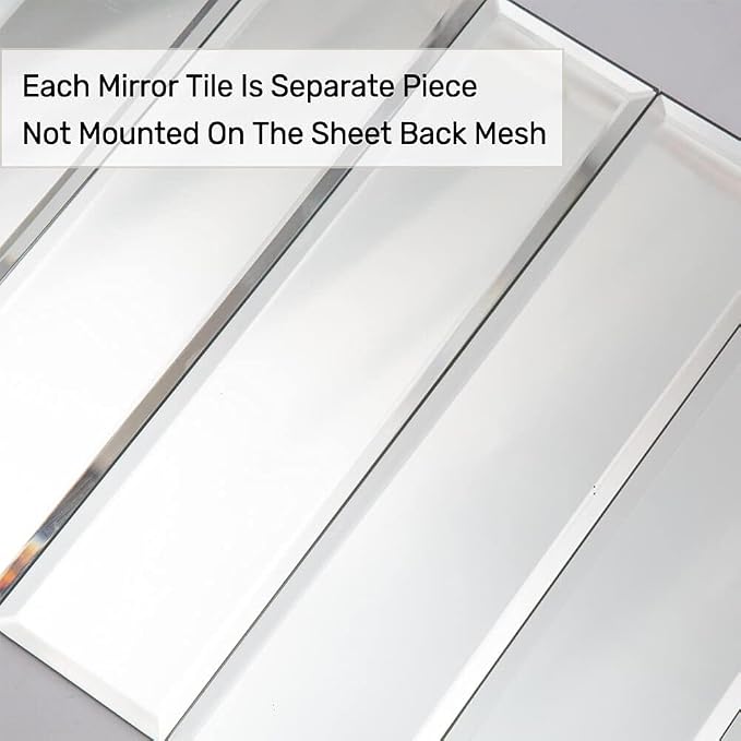 Beveled Mirror Tile, 3x12 Inch Mirror Subway Tiles for Kitchen Backsplash Bathroom Shower Wall 24 Pcs, 6 SQ.FT