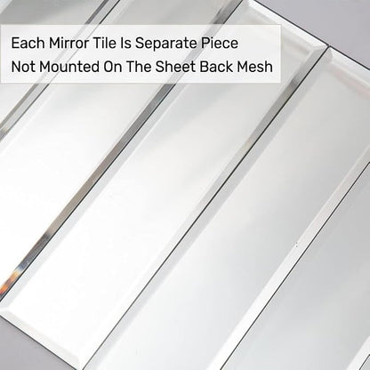 Beveled Mirror Tile, 3x12 Inch Mirror Subway Tiles for Kitchen Backsplash Bathroom Shower Wall 24 Pcs, 6 SQ.FT