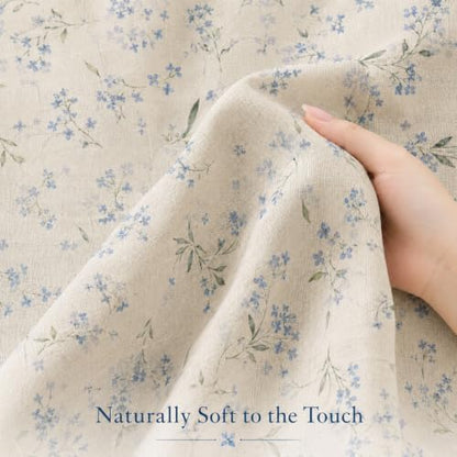 Leowefowa Vintage Farmhouse Blue Floral Shower Curtain, Linen Texture Fabric Bathroom Curtain, Rustic Wildflower Botanical Bath Decor, Waterproof Polyester Linen Blend, 72 x 72 Inch