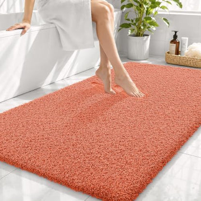 OLANLY Microfiber Large Bathroom Rugs 44x32, Soft Absorbent Bath Mat, Coral