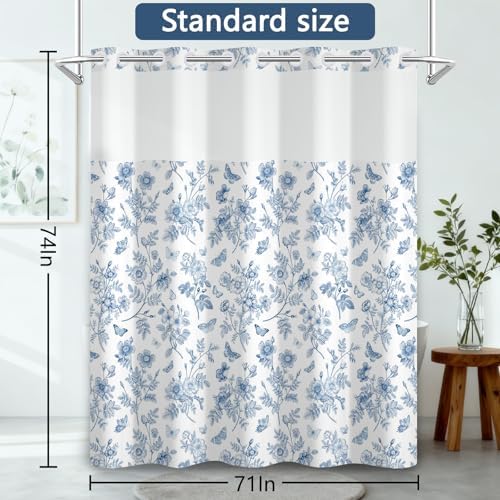 No Hook Shower Curtain with Snap in Liner 71x74 Inch